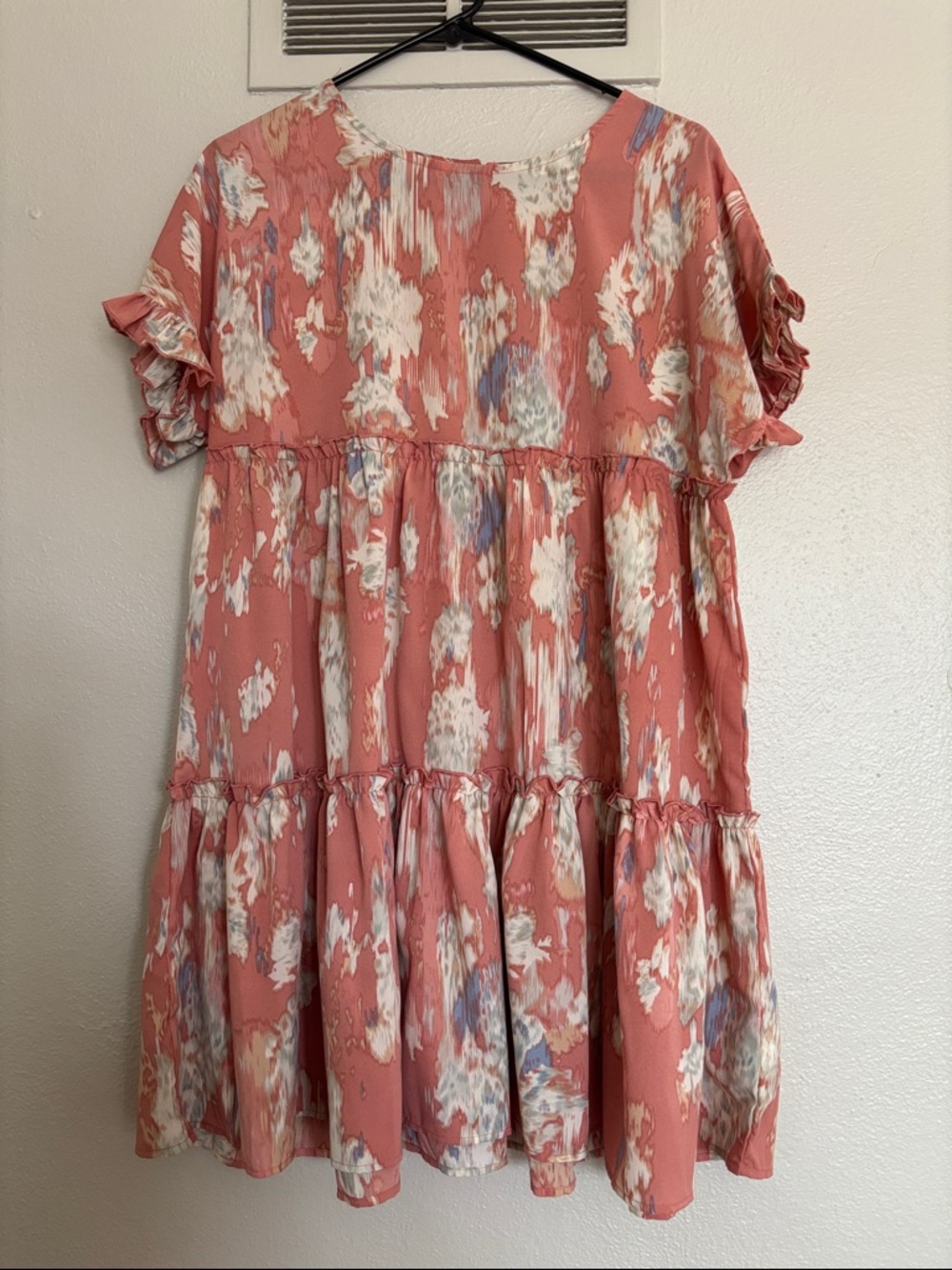 Pinch Coral Floral Tiered Dress with Ruffle Sleeves